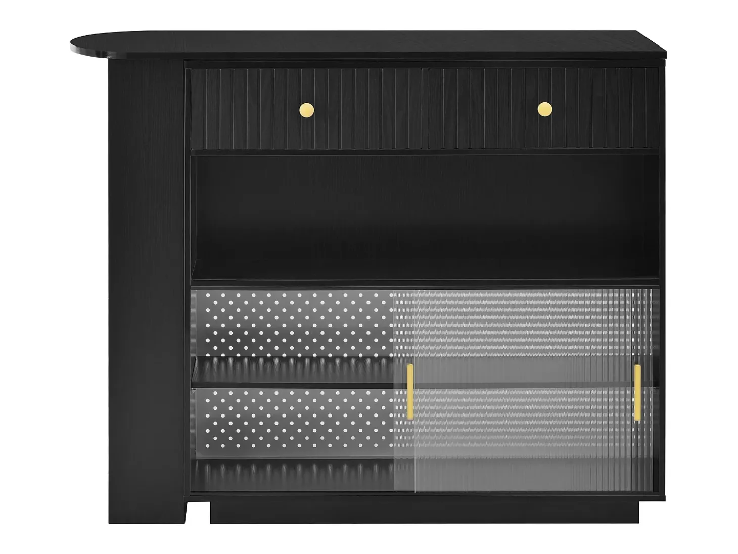 Mueble bar giratorio con enchufes, iluminación LED y tablero perforado - Negro