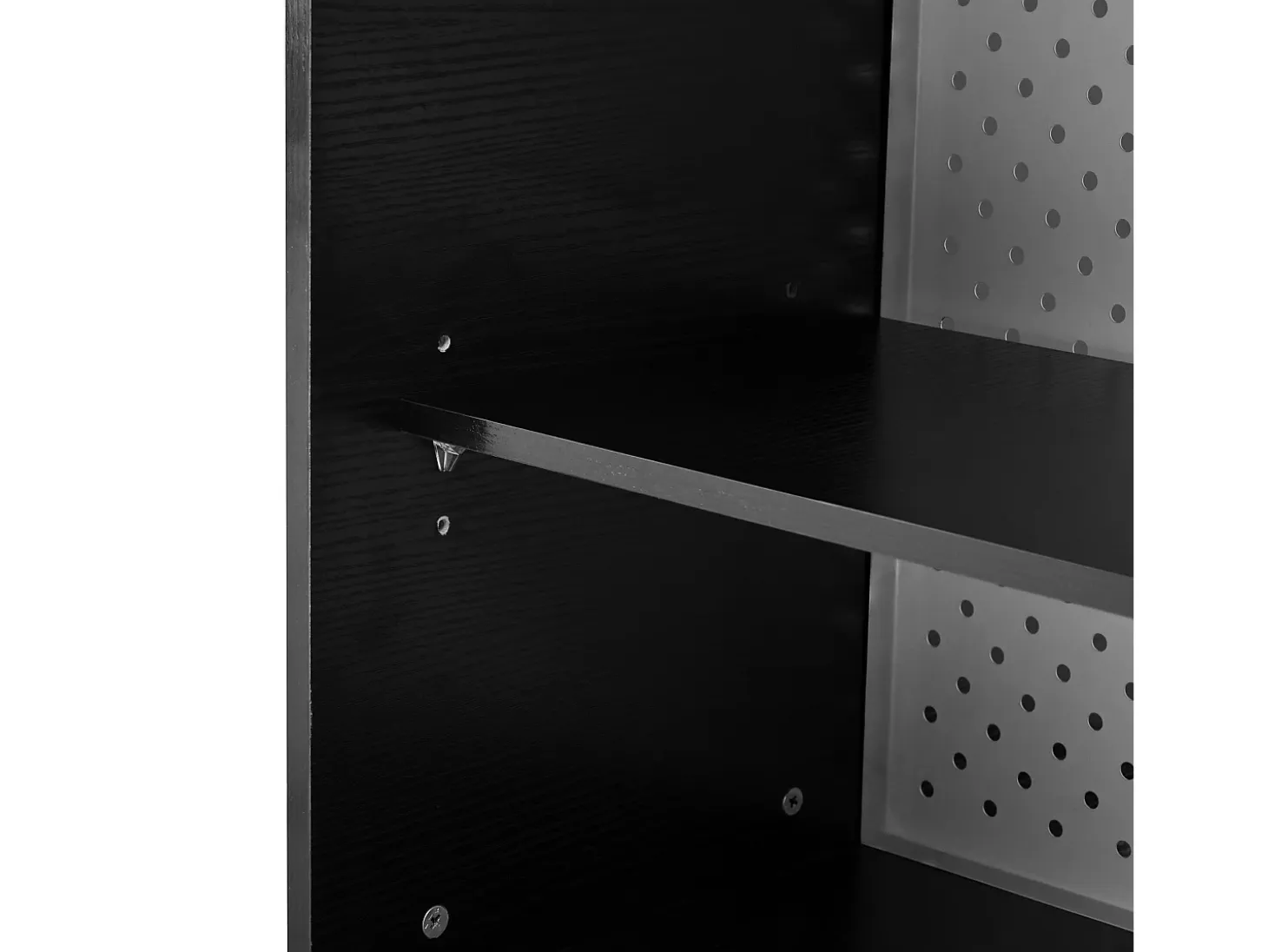 Mueble bar giratorio con enchufes, iluminación LED y tablero perforado - Negro