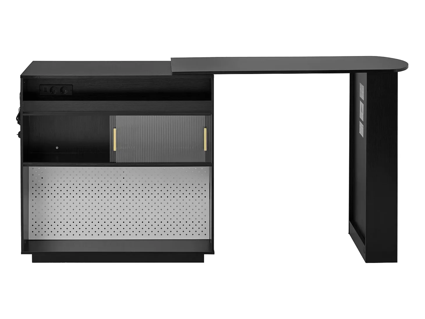Mueble bar giratorio con enchufes, iluminación LED y tablero perforado - Negro