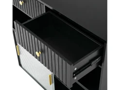 Mueble bar giratorio con enchufes, iluminación LED y tablero perforado - Negro