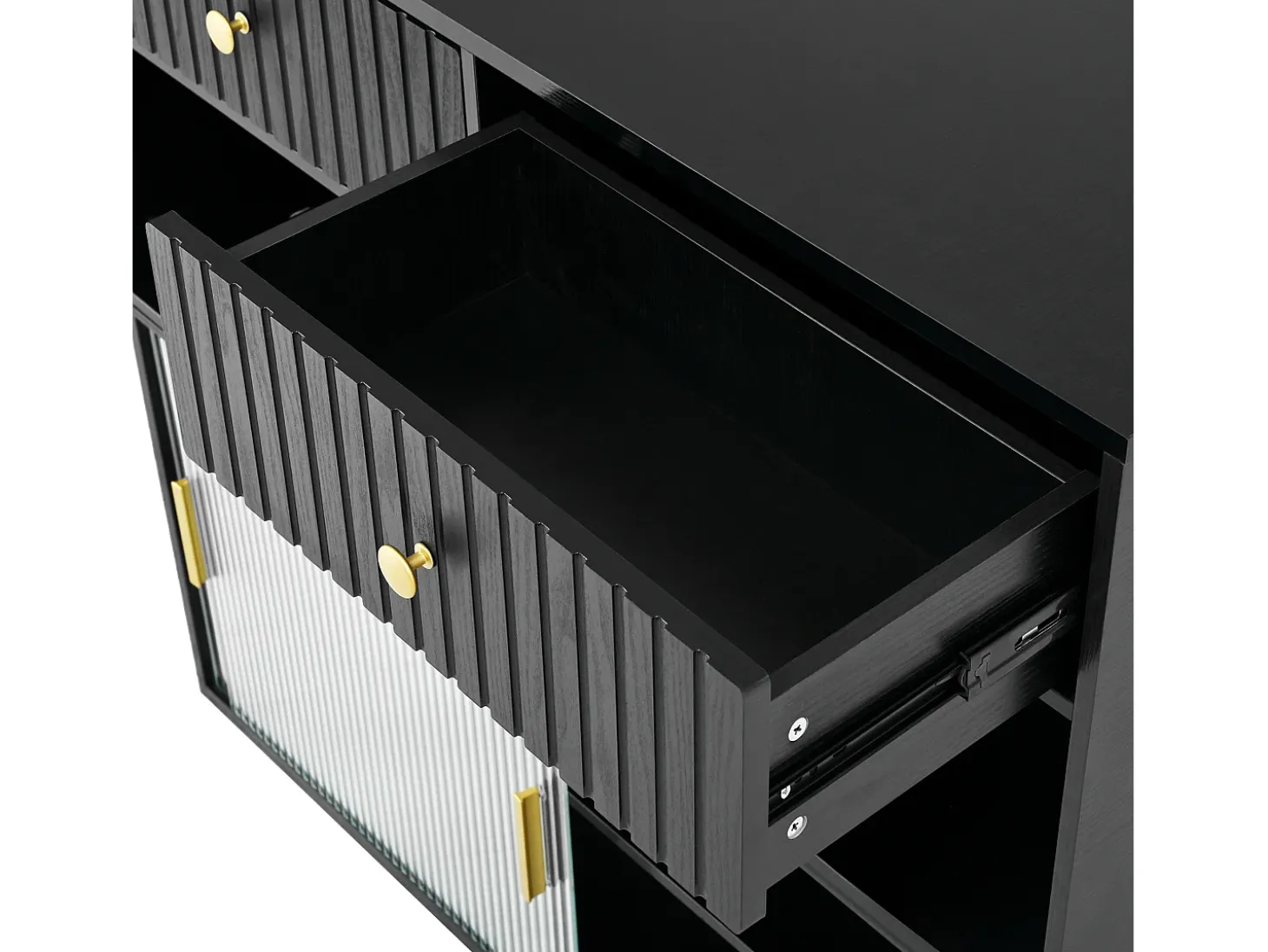 Mueble bar giratorio con enchufes, iluminación LED y tablero perforado - Negro
