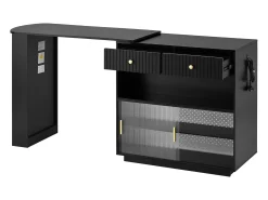 Mueble bar giratorio con enchufes, iluminación LED y tablero perforado - Negro