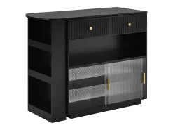 Mueble bar giratorio con enchufes, iluminación LED y tablero perforado - Negro