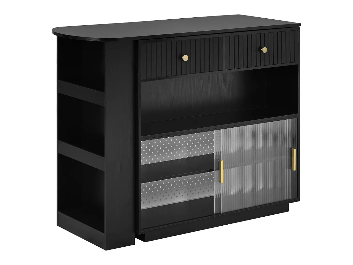 Mueble bar giratorio con enchufes, iluminación LED y tablero perforado - Negro