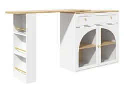 Mueble bar giratorio con 1 cajón ancho y 2 puertas de cristal, cuerpo blanco, estantes incluidos - 204x39x104cm