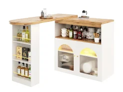 Mueble bar giratorio con iluminación LED y dos puertas de cristal - blanco y natural