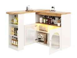 Mueble bar giratorio con iluminación LED y dos puertas de cristal - blanco y natural
