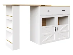 Mueble bar giratorio con 1 cajón ancho y 2 puertas, estante lateral de tres niveles incluido, blanco - 204x39x104cm