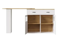 Mueble bar giratorio con 1 cajón ancho y 2 puertas, estante lateral de tres niveles incluido, blanco - 204x39x104cm