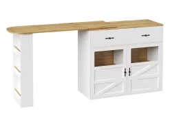 Mueble bar giratorio con 1 cajón ancho y 2 puertas, estante lateral de tres niveles incluido, blanco - 204x39x104cm