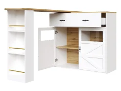 Mueble bar giratorio con 1 cajón ancho y 2 puertas, estante lateral de tres niveles incluido, blanco - 204x39x104cm