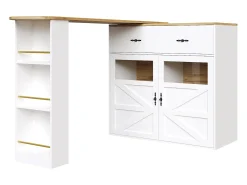 Mueble bar giratorio con 1 cajón ancho y 2 puertas, estante lateral de tres niveles incluido, blanco - 204x39x104cm