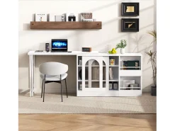 Mueble bar giratorio con 2 puertas de cristal - Tapa reversible - Blanco