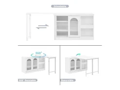 Mueble bar giratorio con 2 puertas de cristal - Tapa reversible - Blanco