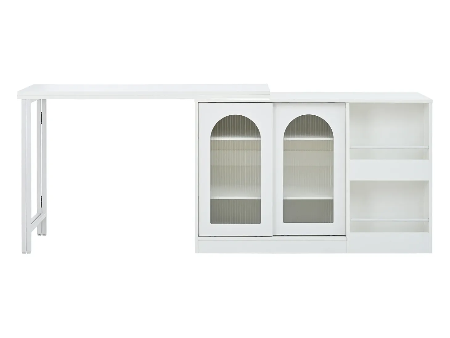 Mueble bar giratorio con 2 puertas de cristal - Tapa reversible - Blanco