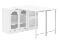 Mueble bar giratorio con 2 puertas de cristal - Tapa reversible - Blanco