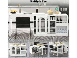 Mueble bar giratorio con 2 puertas de cristal - Tapa reversible - Blanco