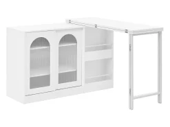 Mueble bar giratorio con 2 puertas de cristal - Tapa reversible - Blanco
