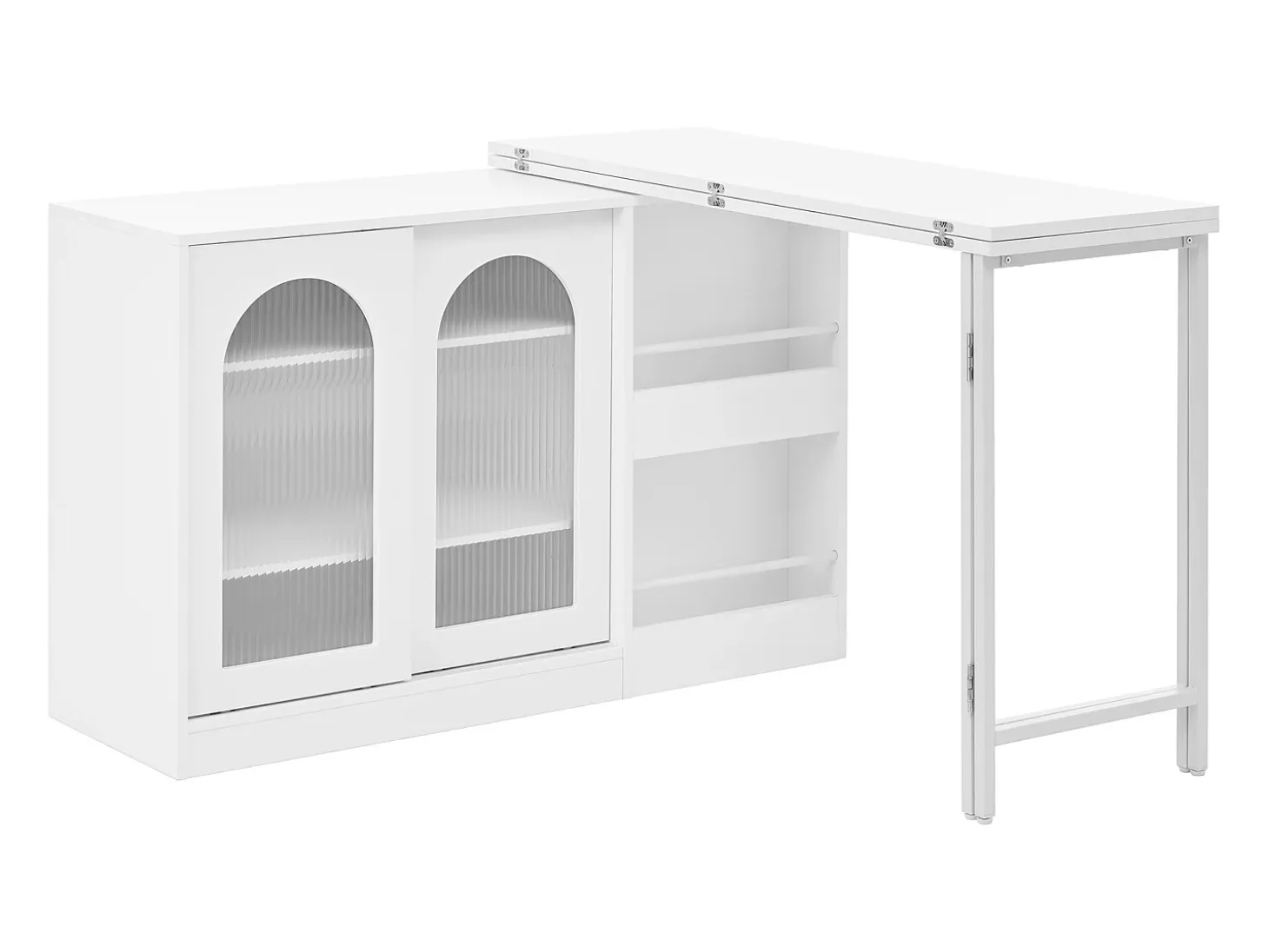 Mueble bar giratorio con 2 puertas de cristal - Tapa reversible - Blanco