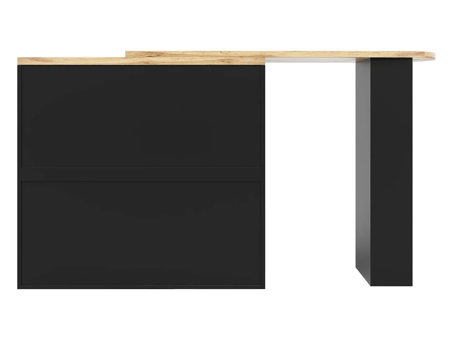Mueble bar giratorio con 2 cajones, 1 puerta y 2 nichos, cuerpo negro con tapa chapada en madera - 138x39x104cm