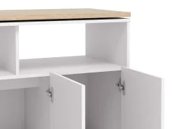 Mueble bar giratorio con almacenaje - Blanco y Natural - VINALO