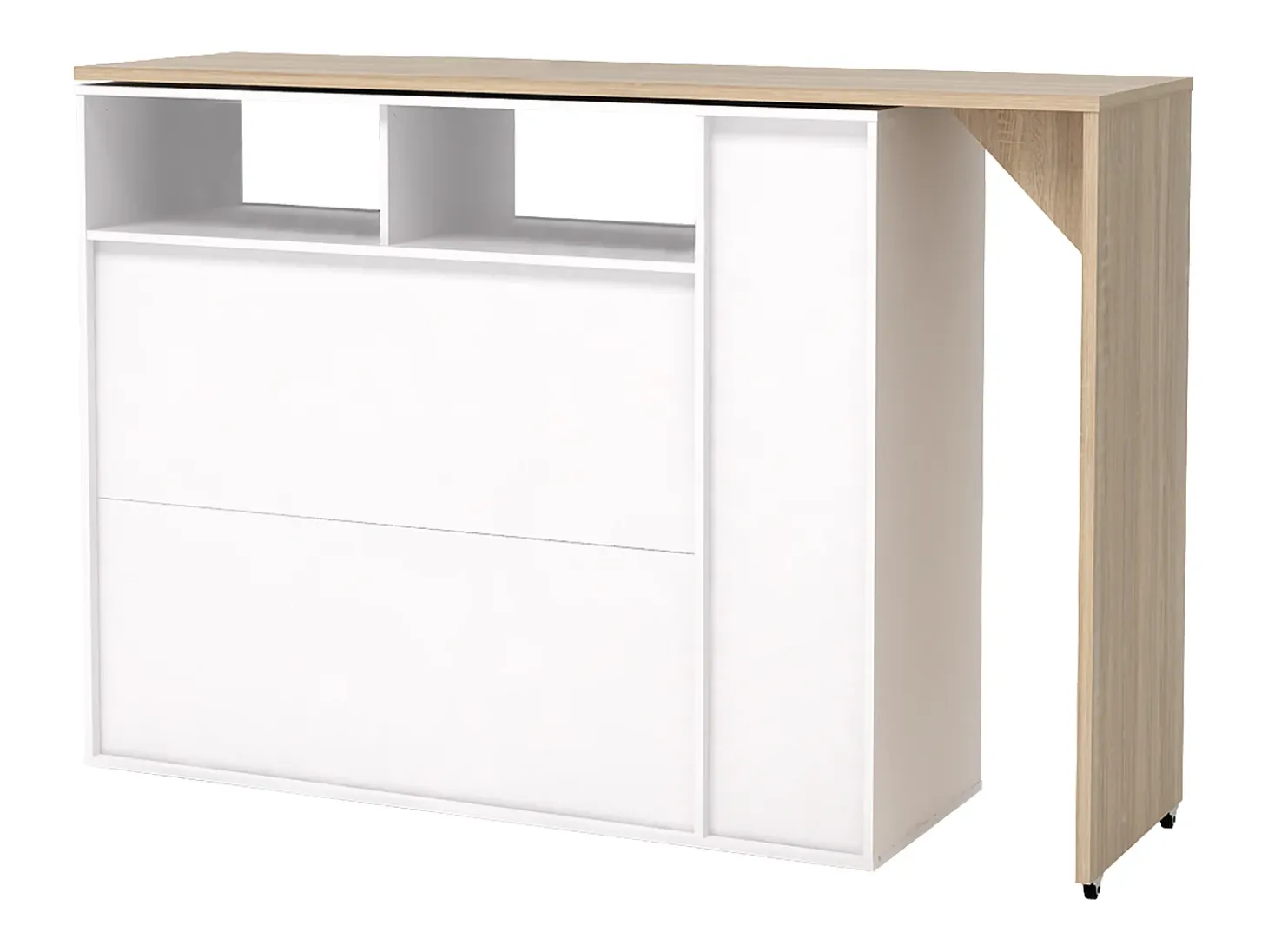 Mueble bar giratorio con almacenaje - Blanco y Natural - VINALO