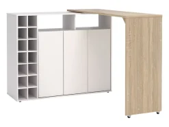Mueble bar giratorio con almacenaje - Blanco y Natural - VINALO