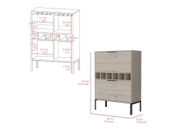 Mueble bar Lyrata, en melamina con botellero para vinos, portacopas y 4 estantes , 110 cm X 80 cm X 35 cm , Gris / plata