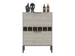 Mueble bar Lyrata, en melamina con botellero para vinos, portacopas y 4 estantes , 110 cm X 80 cm X 35 cm , Gris / plata