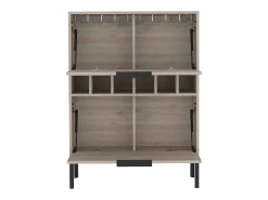 Mueble bar Lyrata, en melamina con botellero para vinos, portacopas y 4 estantes , 110 cm X 80 cm X 35 cm , Gris / plata