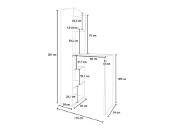 Mueble bar moderno mesa alta para taburete con estantes h109 Tanul - Blanco