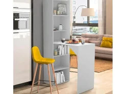 Mueble bar moderno mesa alta para taburete con estantes h109 Tanul - Blanco
