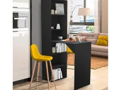 Mueble bar moderno mesa alta para taburete con estantes h109 Tanul - Negro