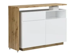 Mueble bar pivotante - 2 puertas 1 cajón 1 estante - MDF - Blanco lacado y roble - ELDIR