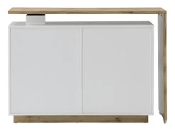 Mueble bar pivotante - 2 puertas 1 cajón 1 estante - MDF - Blanco lacado y roble - ELDIR
