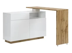 Mueble bar pivotante - 2 puertas 1 cajón 1 estante - MDF - Blanco lacado y roble - ELDIR