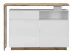 Mueble bar pivotante - 2 puertas 1 cajón 1 estante - MDF - Blanco lacado y roble - ELDIR