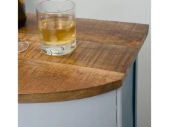 Mueble bar vintage azul con tablero de madera de mango y almacenamiento