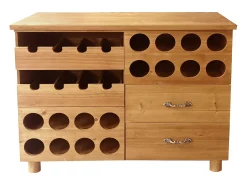 Mueble botellero, armario para vino de madera, L.90 x P. 32 x A. 69 cm, Natural - RIOJA