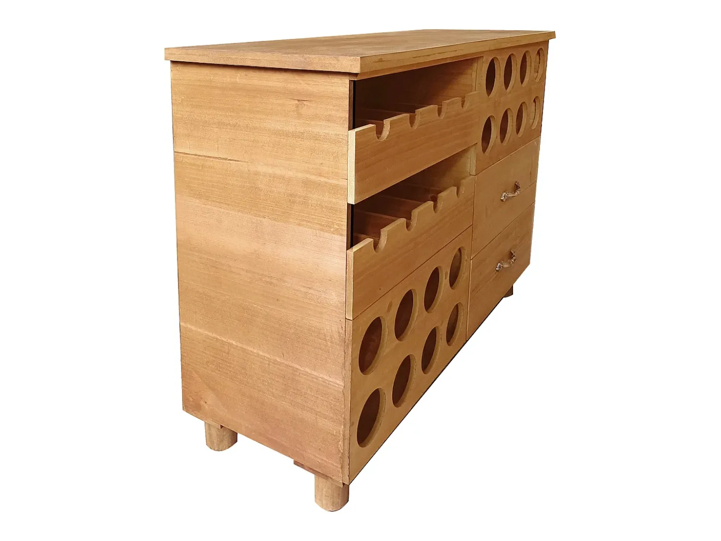 Mueble botellero, armario para vino de madera, L.90 x P. 32 x A. 69 cm, Natural - RIOJA