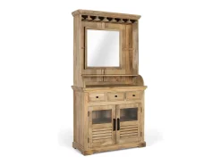 Mueble botellero fabricado en madera de mango con espejo central