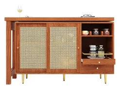 Mueble Buffet, Barra Giratoria Extensible - MDF - Con Almacenamiento Varios - Marrón