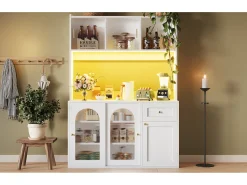 Mueble buffet con LED, 3 tiroirs, étagères réglables, MDF, blanco (120x35x167 cm)