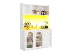 Mueble buffet con LED, 3 tiroirs, étagères réglables, MDF, blanco (120x35x167 cm)