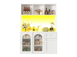 Mueble buffet con LED, 3 tiroirs, étagères réglables, MDF, blanco (120x35x167 cm)