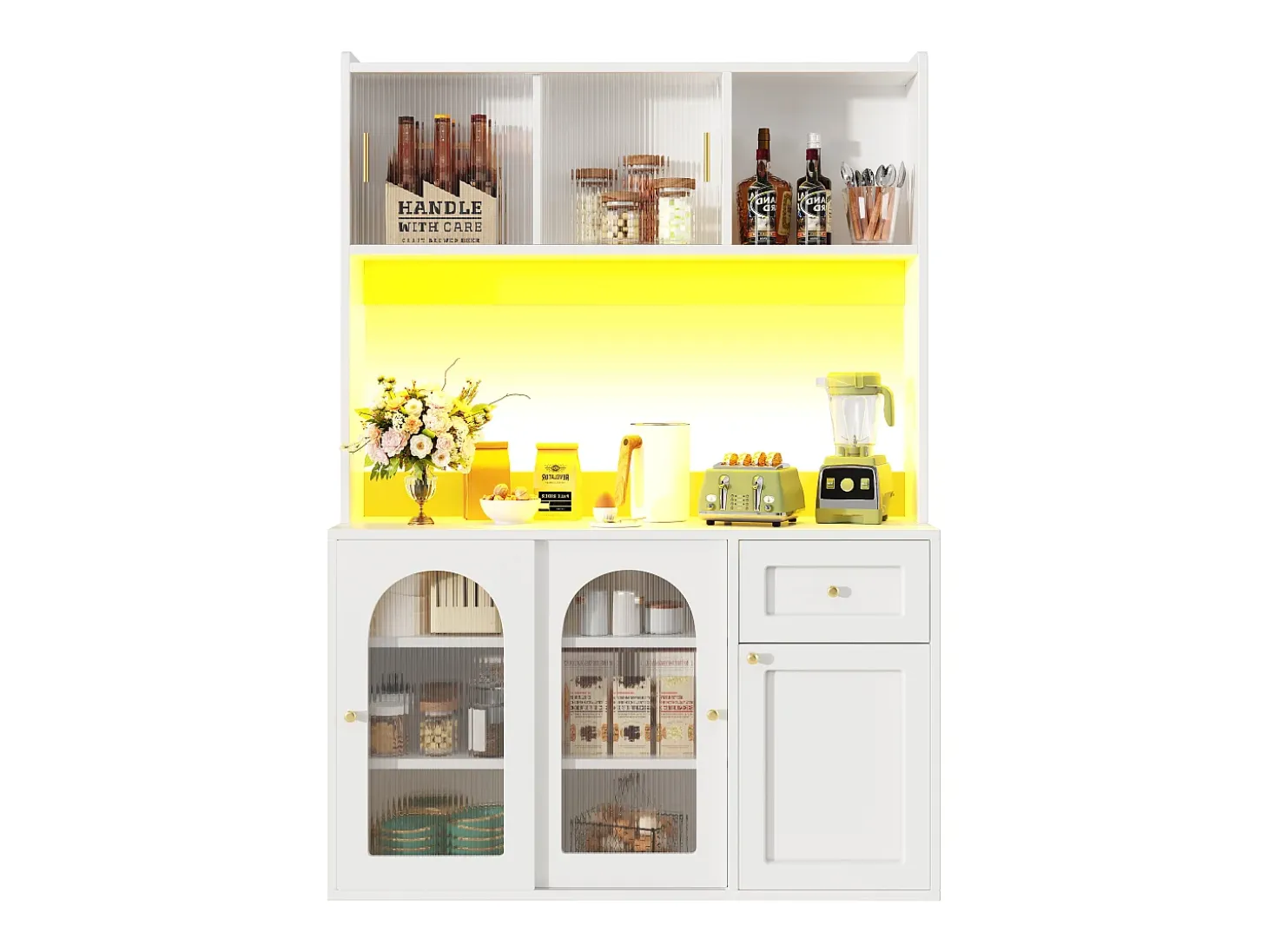 Mueble buffet con LED, 3 tiroirs, étagères réglables, MDF, blanco (120x35x167 cm)