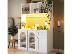 Mueble buffet con LED, 3 tiroirs, étagères réglables, MDF, blanco (120x35x167 cm)