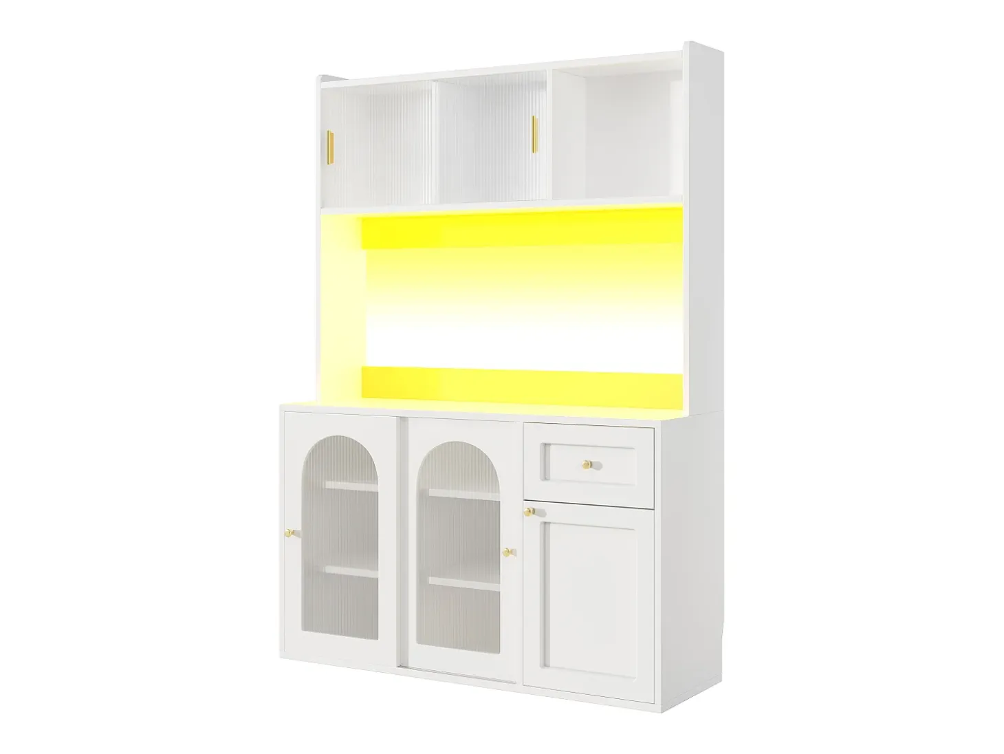 Mueble buffet con LED, 3 tiroirs, étagères réglables, MDF, blanco (120x35x167 cm)
