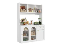 Mueble buffet con LED, 3 tiroirs, étagères réglables, MDF, blanco (120x35x167 cm)