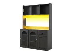 Mueble buffet con LED, 3 tiroirs, étagères réglables, MDF, negro (120x35x167 cm)